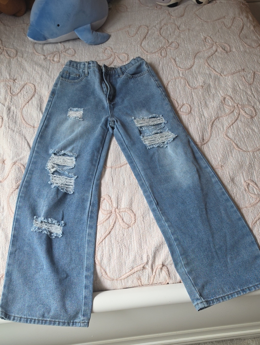 Light Blue Distressed Wide-Girl’s Jeans